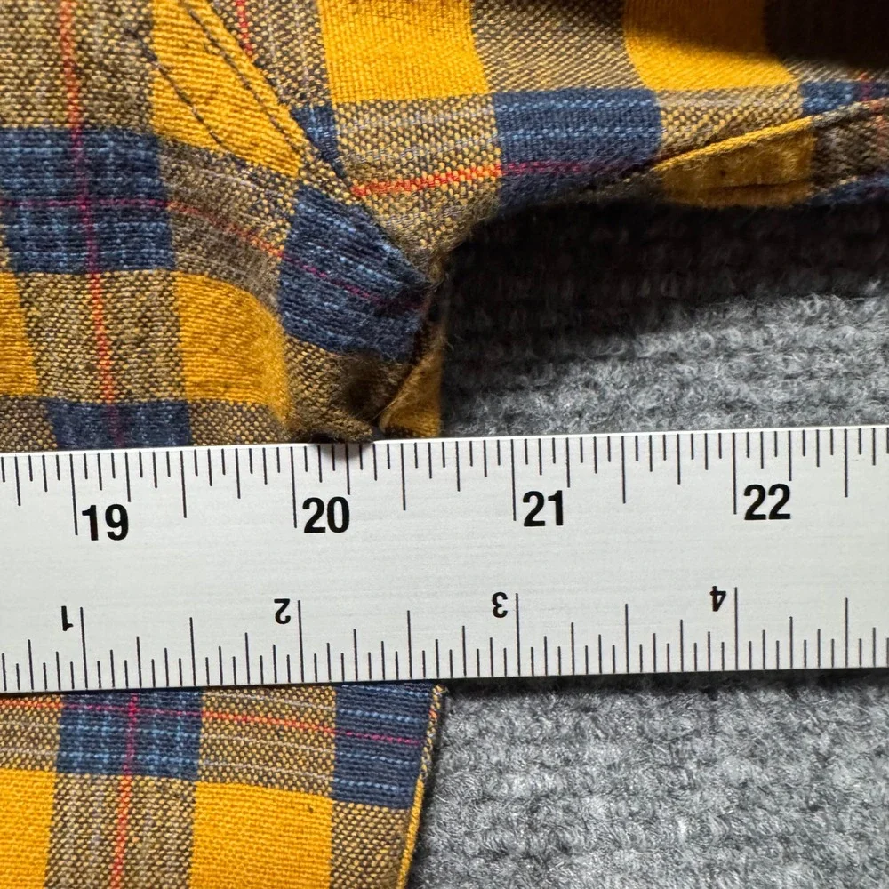 Levis Mens Small Yellow Navy Blue Plaid Button Down‎ Flannel Shirt 3LGW1305